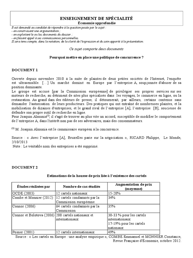 Pourquoi La Politique De La Concurrence Est elle Nécessaire Corrigé Correction Sujet Politique de La Concurrence | PDF | Cartel (économie) |  Innovation