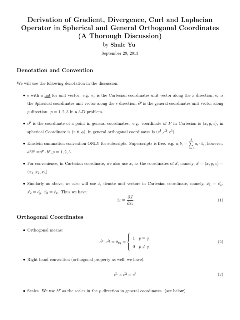 Derivation of Gradient Divergence Curl in Spherical Coordinates Gradient Divergence