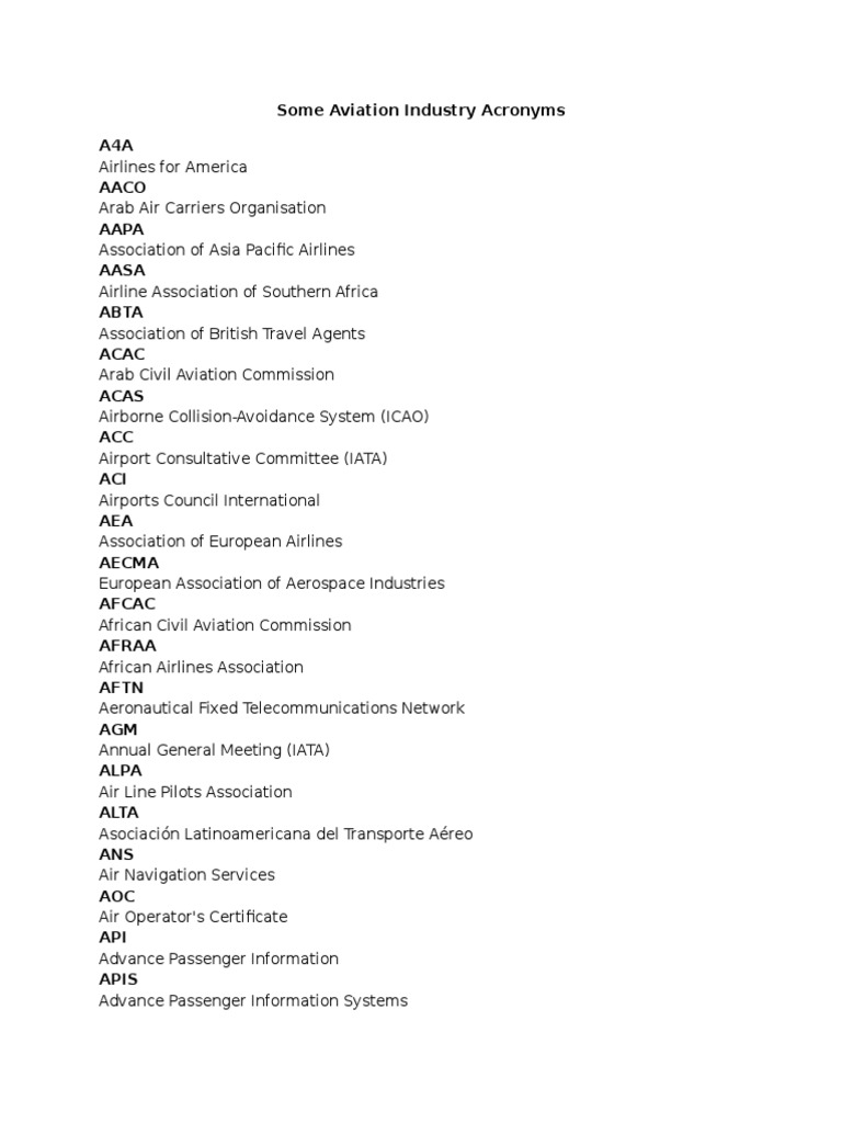 Aviation Industry Acronyms Aviation Air Traffic Control