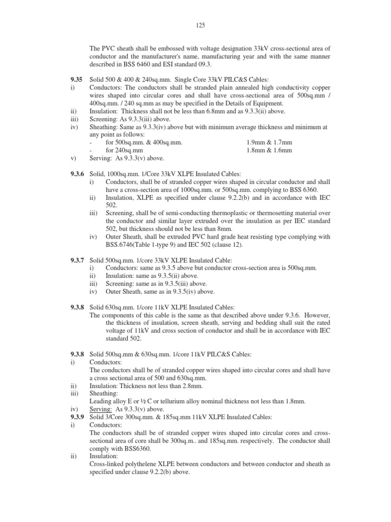 11kV XLPE Cable Specifications | PDF | Insulator (Electricity ...