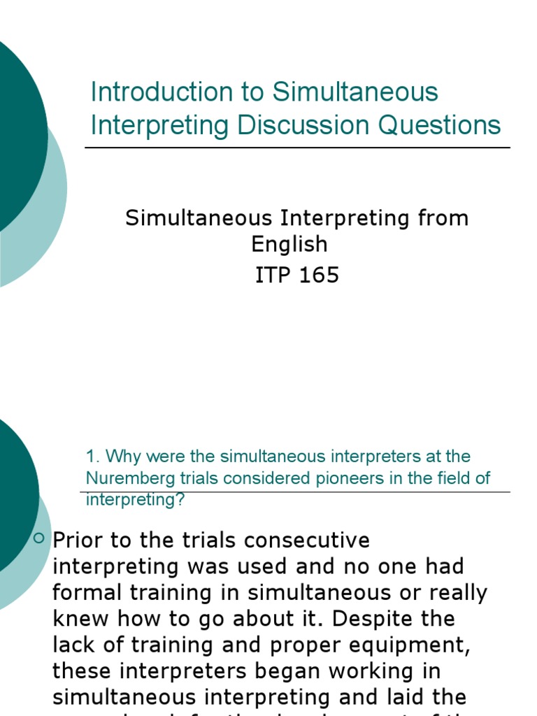 Introduction To Simultaneous Interpreting Discussion Questions | PDF ...