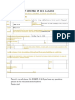 Parental Consent Form: First Assembly of God, Garland