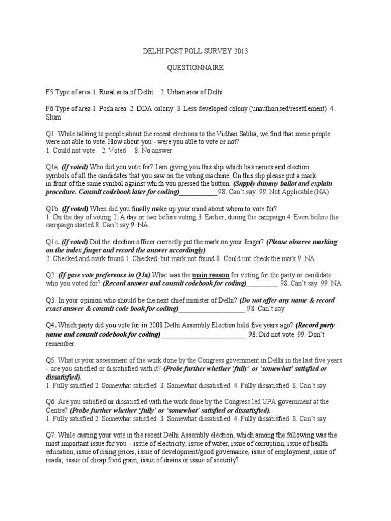 Delhi Post Poll Survey 2013 Analysis | PDF | Opinion Poll | Narendra Modi