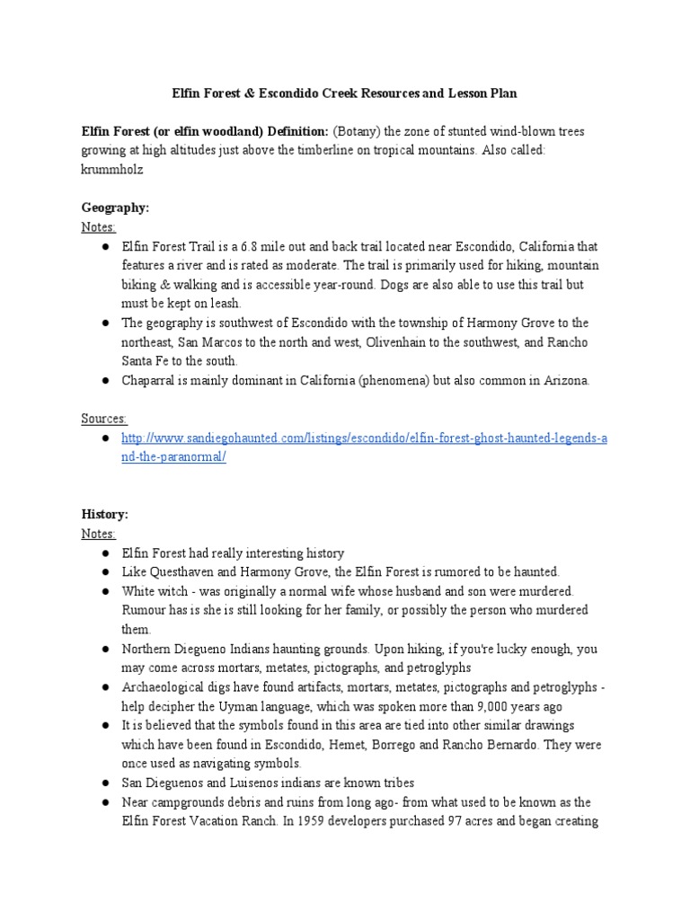 Elfin Forest & Escondido Creek Resources and Lesson Plan Elfin Forest