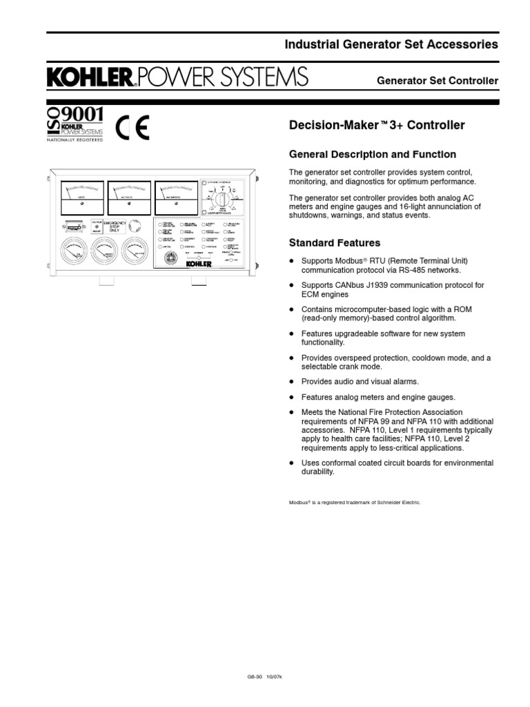 Kohler Decision-Maker 3 Specs | Relay | Battery Charger