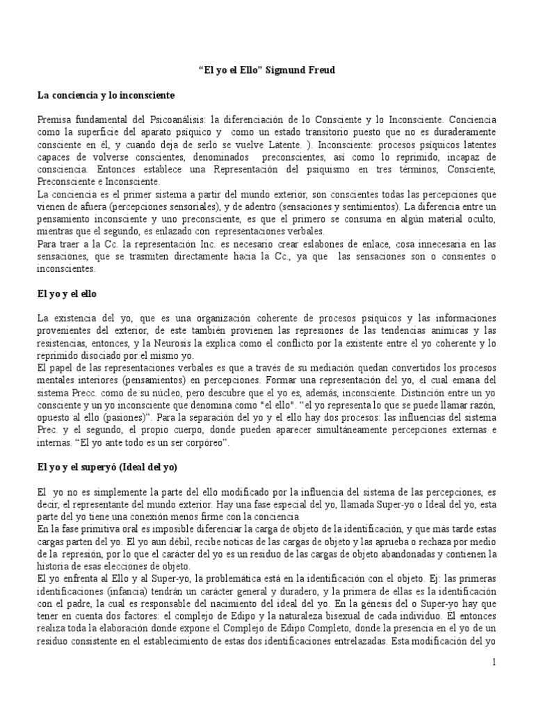 El Yo y El Ello Sigmund Freud | PDF | Carné de identidad | Mente ...