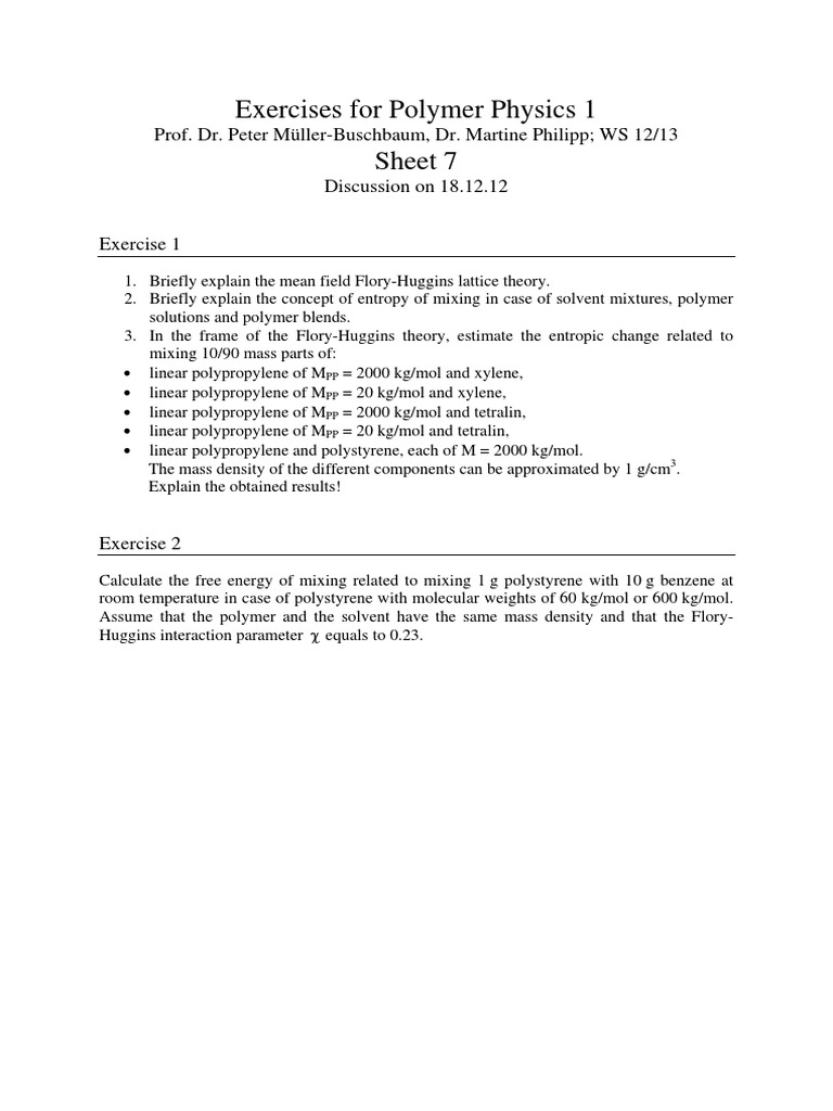 Flory-Huggins Polymer Exercises | PDF