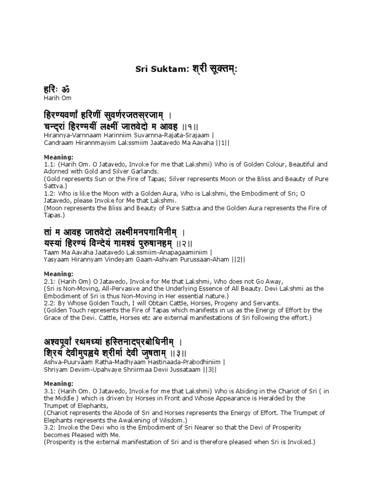 Sri Suktam PDF Devi Hindu Theology — free download