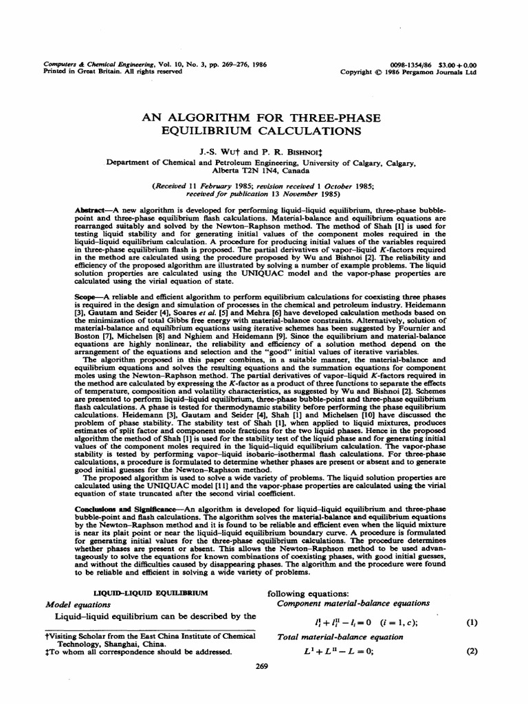 An Algorithm For Three-Phase Equilibrium Calculations | PDF | Analysis ...