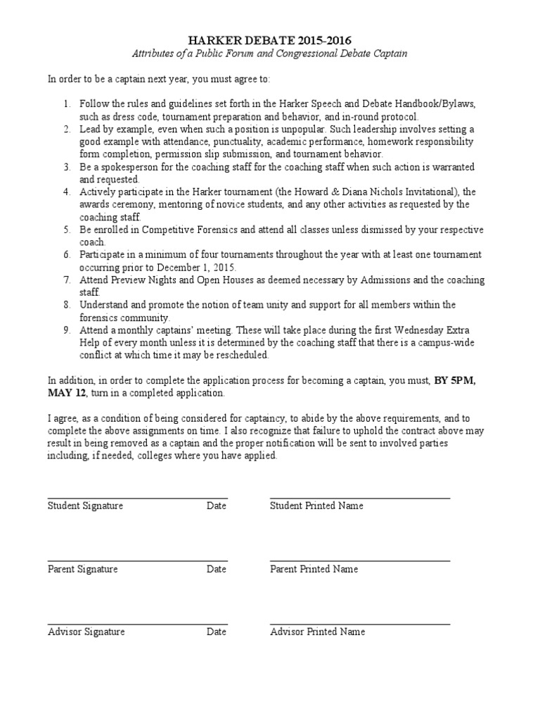 Harker Debate Captain Requirements 2016 | PDF | Further Education