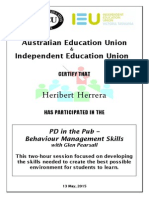 Certificate of Participation - PD in The Pub - Behaviour Management (Taylors Lakes)