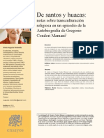 Chasqui de Santos y Huacas Notas Sobre Transculturación Religiosa en Un Episodio de La Autobiografía de Gregorio