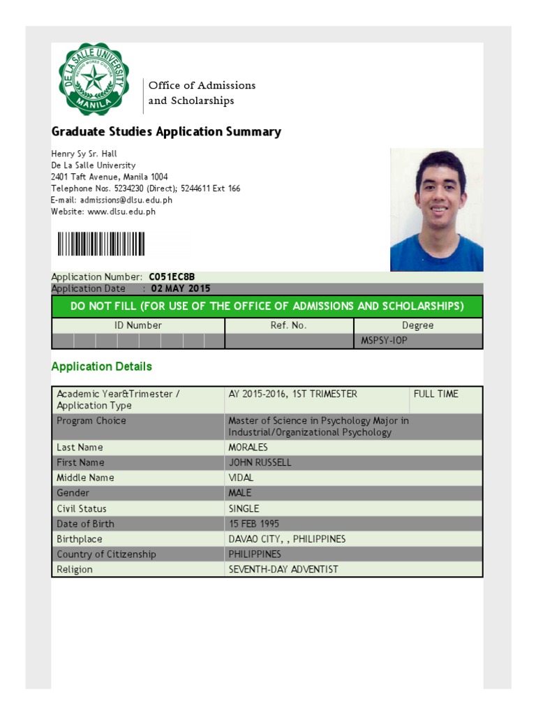 DLSU Graduate Application Summary | PDF | School Counselor | Academia