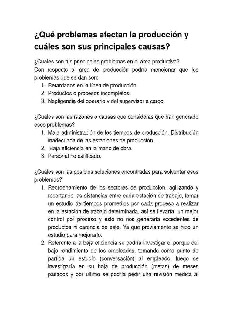 Problemas y causas en la producción | PDF