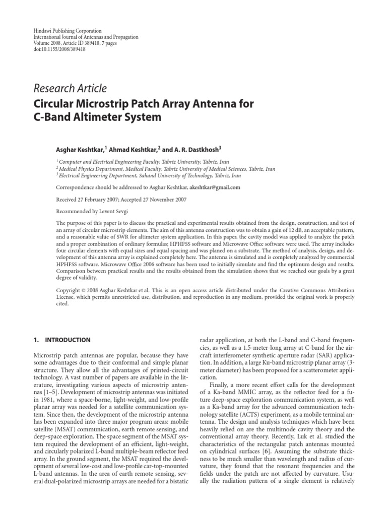 Research Article: Circular Microstrip Patch Array Antenna For C-Band ...