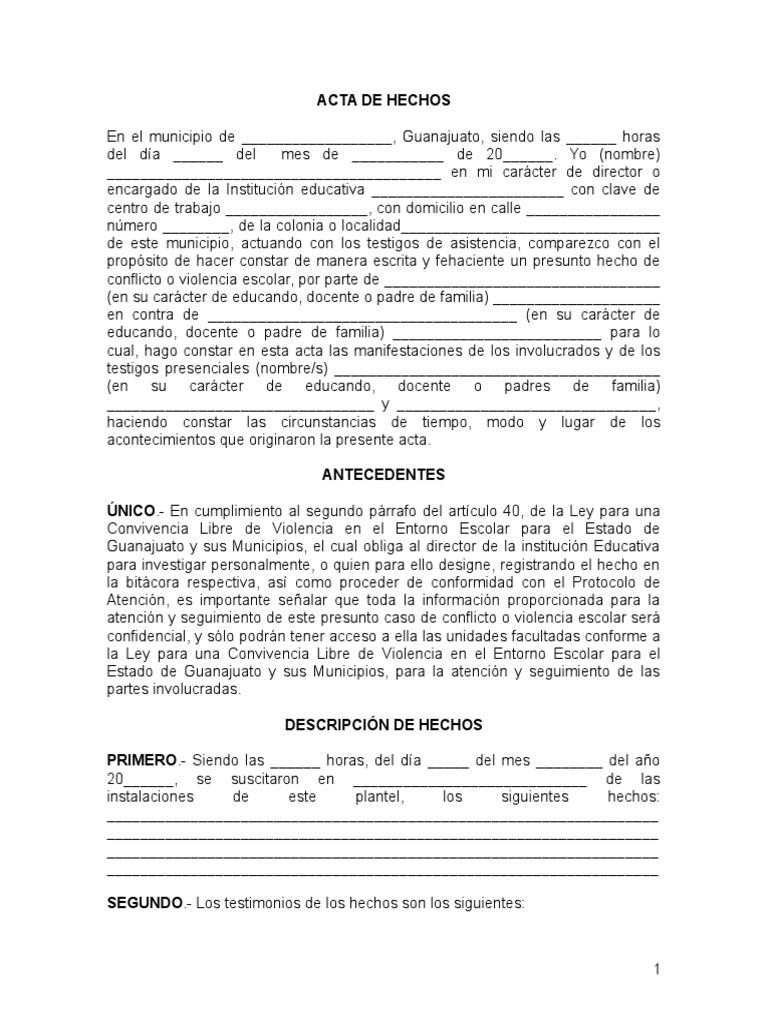 Acta de Hechos  Gobierno  Política