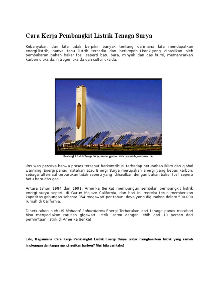 Cara Kerja Pembangkit Listrik Tenaga Surya Cara Kerja Pembangkit Listrik Tenaga Surya