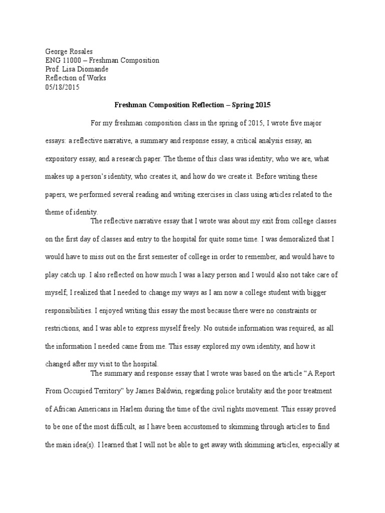 Eng 15 Class Reflection  Essays  Gender