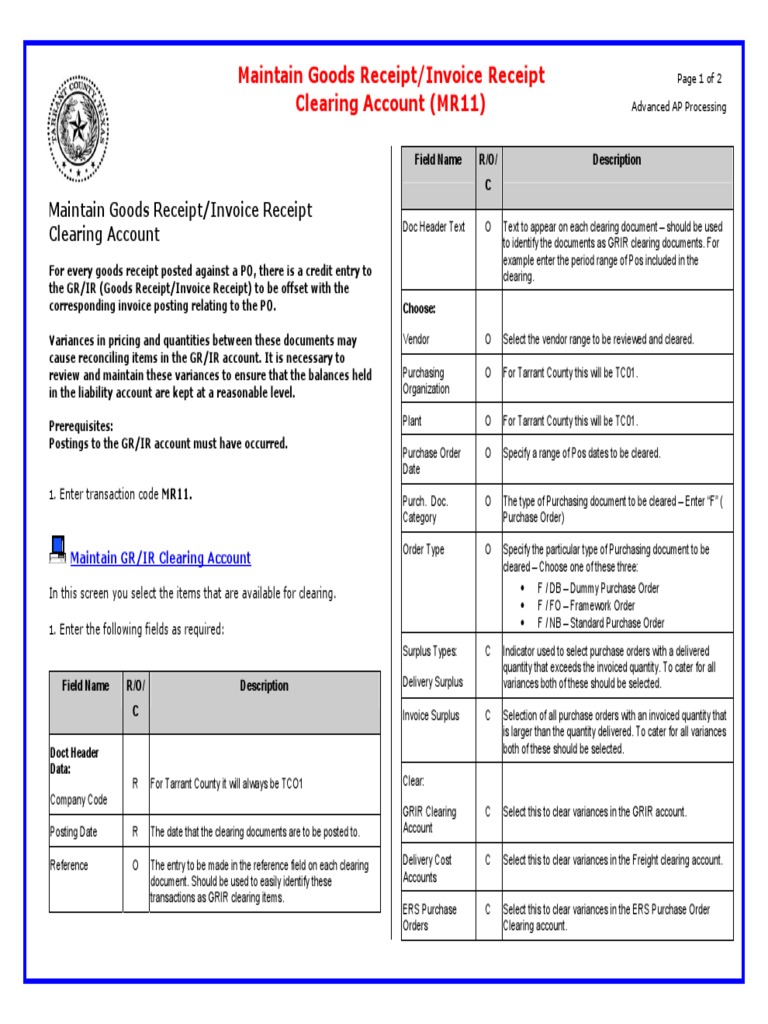 GR/IR Clearing Account Maintenance Guide | PDF | Invoice | Receipt