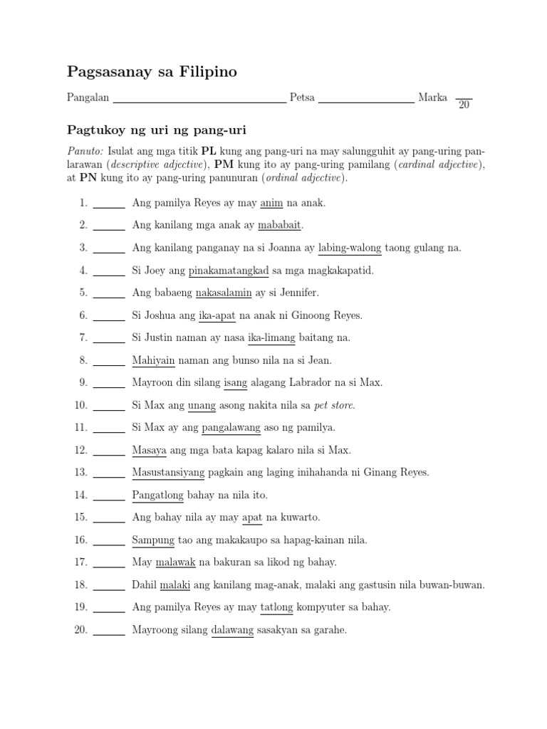 pagtukoy ng uri ng pang uri 1 pdf