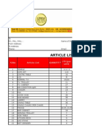 Article List: S.No Article List Quantity C'FT (Per Unit)