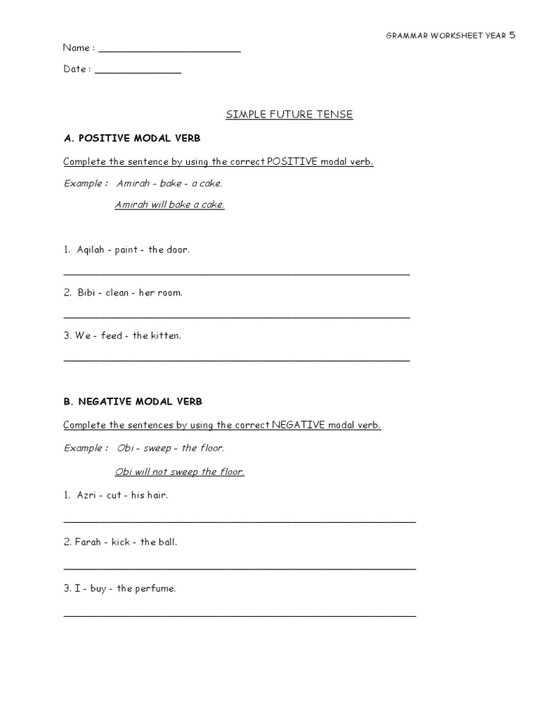 Grammar Worksheet Simple Future Tense | PDF