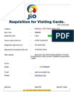 Requisition For Visiting Cards.: Reliance JIO Infocomm LTD
