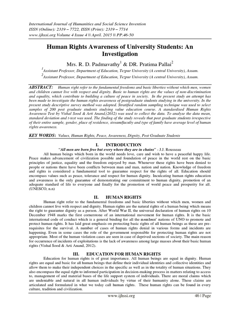 Human Rights Awareness in University Students | PDF | P Value | Natural ...