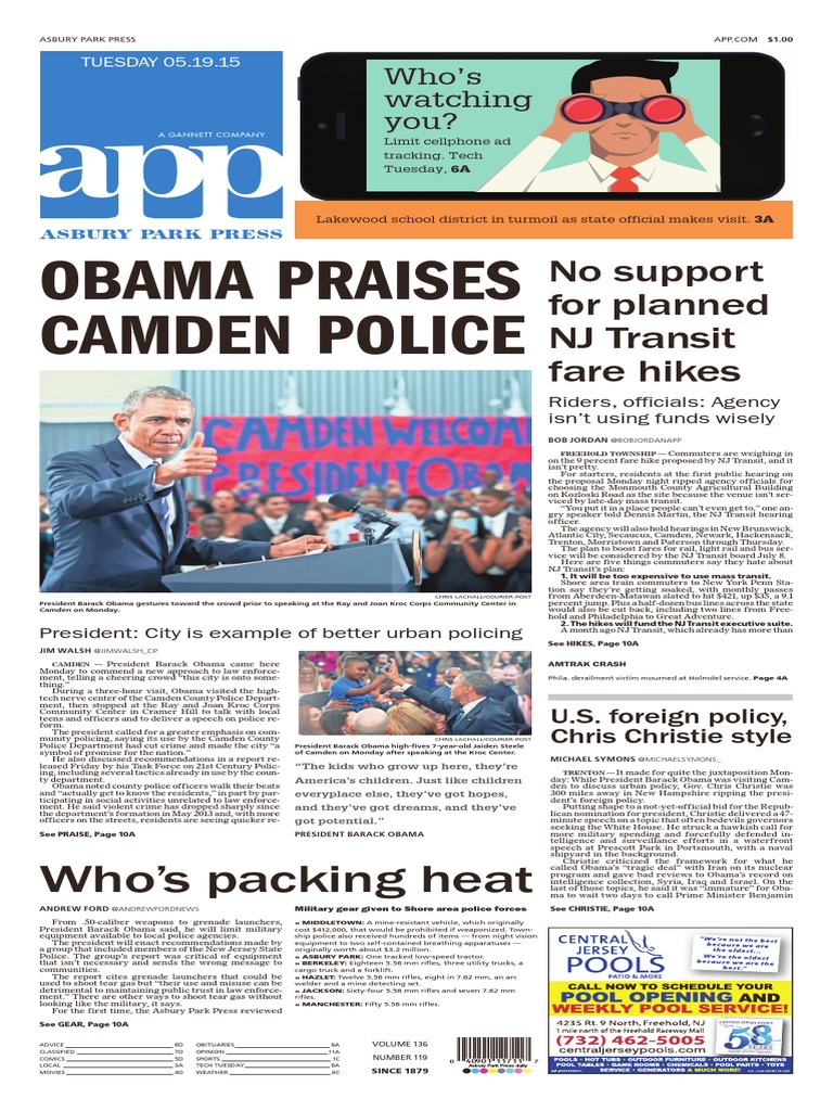 Asbury Park Press Front Page, Tuesday, May 19, 2015 Download Free PDF