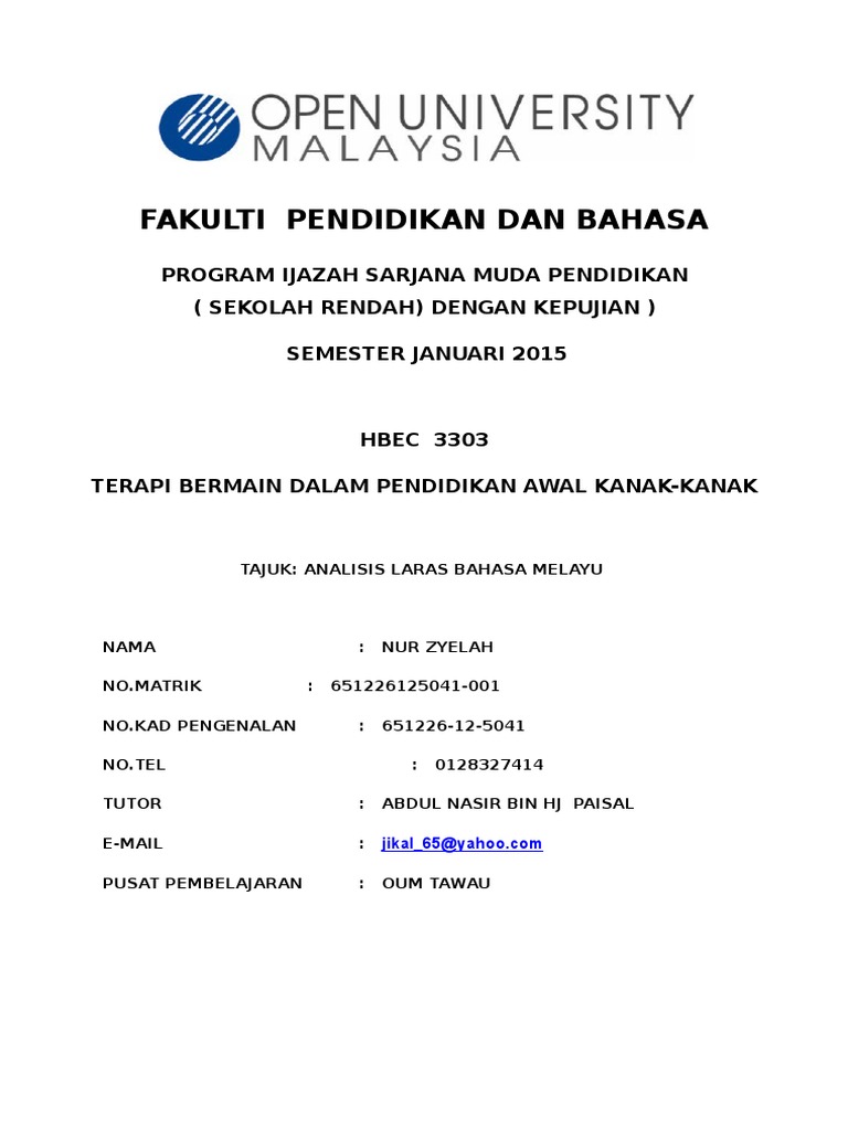 Tugasan Hbec 3203 Psikologi Kanak Kanak Pdf