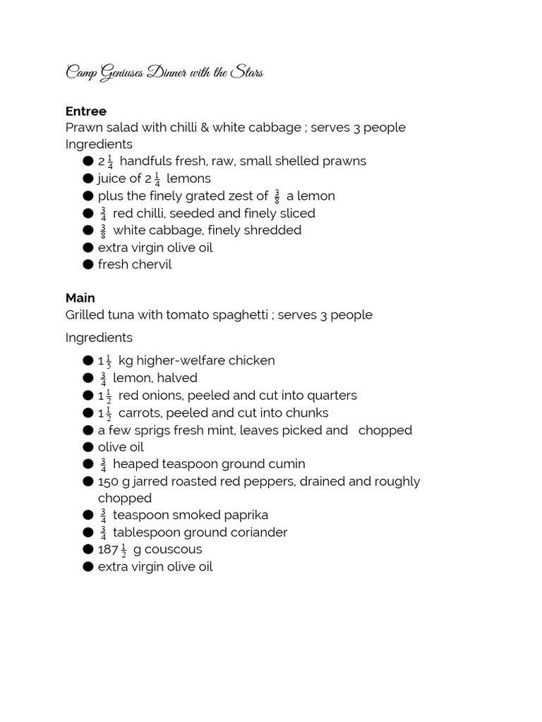 Dinner Party Recipes for 3 People | PDF | Teaspoon | Salad