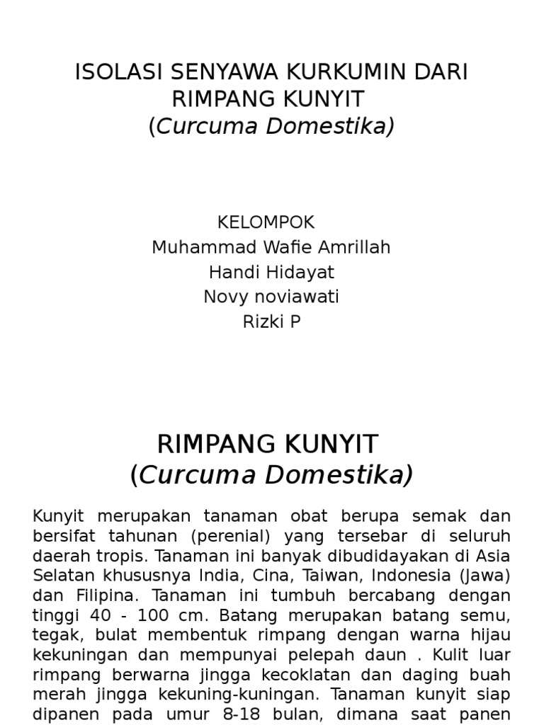 Isolasi Senyawa Kurkumin Dari Rimpang Kunyit