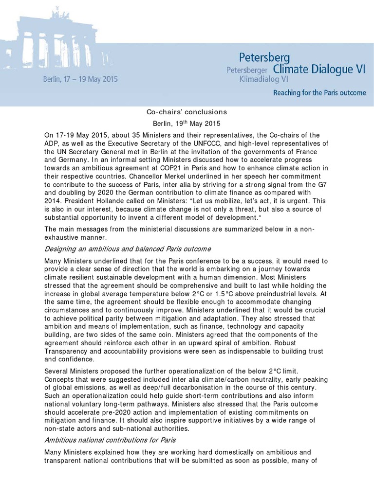 Petersberg Climate Dialogue VI Conclusions | PDF | Climate Change ...