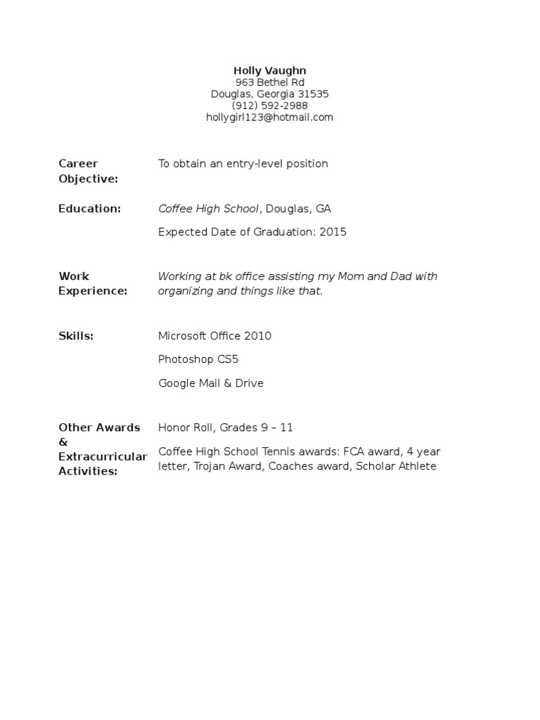 Career Objective Education Coffee High School, Douglas, GA PDF