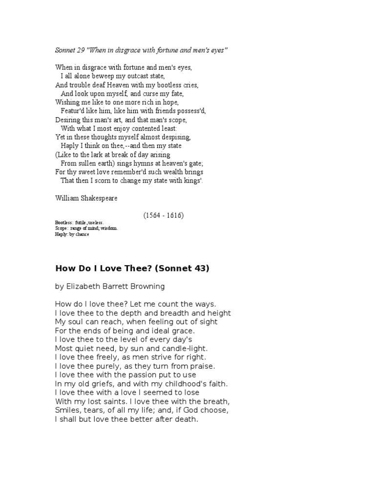 29 "When in Disgrace With Fortune and Men's Eyes" How Do I Love