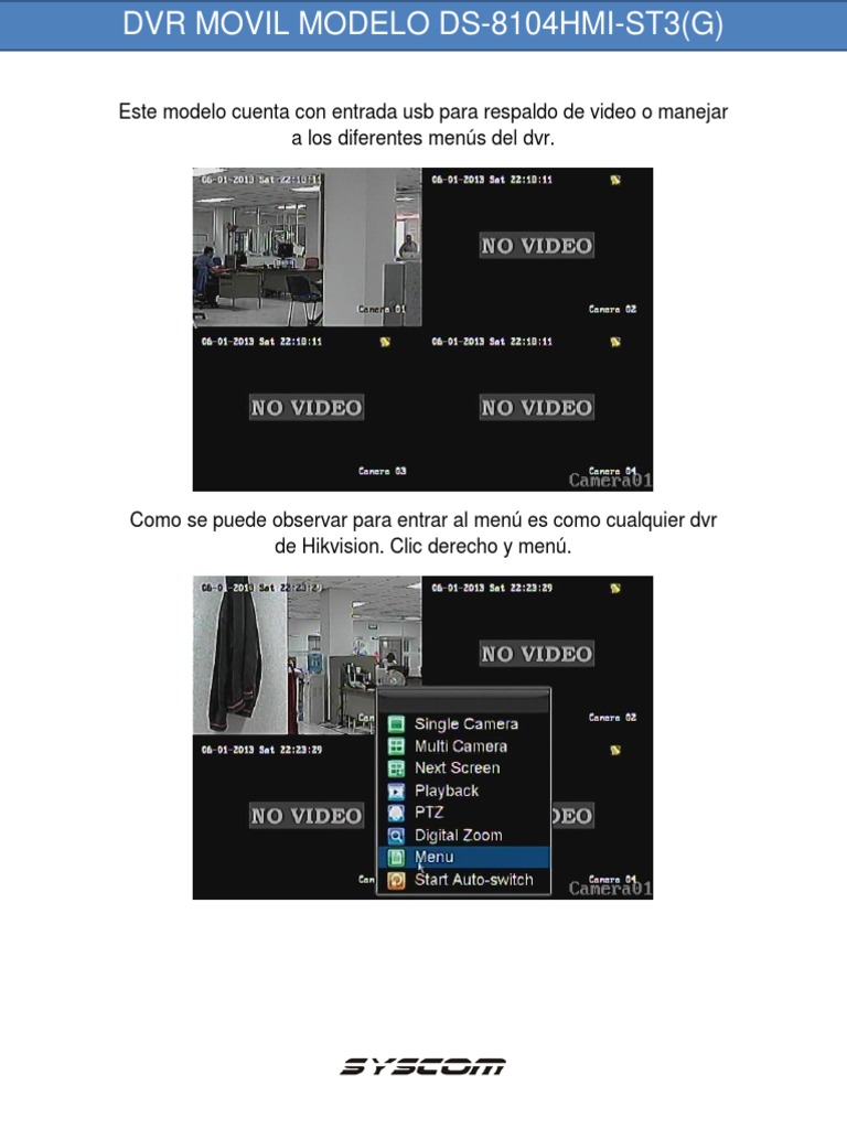 Manual DVR Hikvision DS8104 Grabadora de vídeo digital Servidor