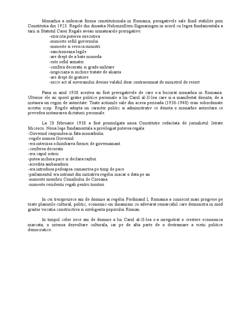 Monarhia In Perioada Interbelica