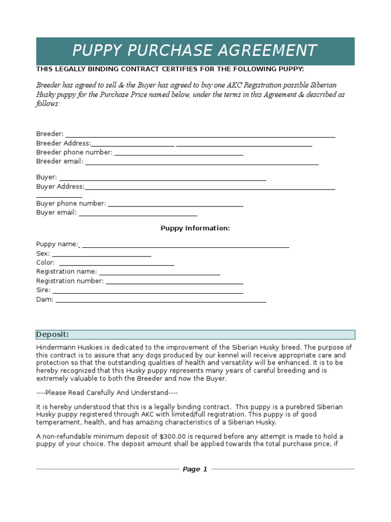 Akc Puppy Contract Template