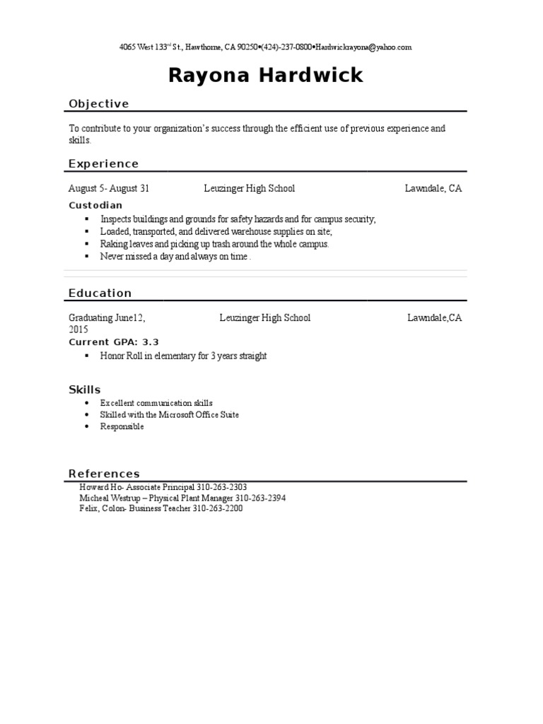 Rayona Hardwick: Objective | PDF