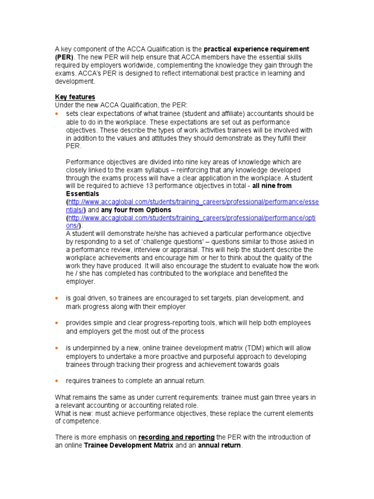 ACCA Practical Experience Requirement Mentorship Performance Appraisal