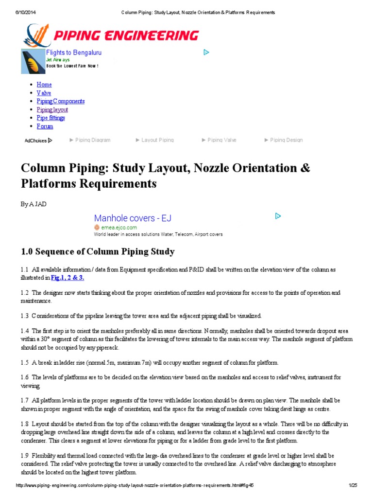 Column Piping Layout and Nozzle Design | PDF | Pump | Chemical Engineering