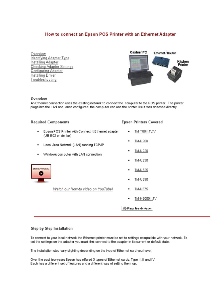 How to Connect an Epson POS Printer With an Adapter Network Interface Controller Ip