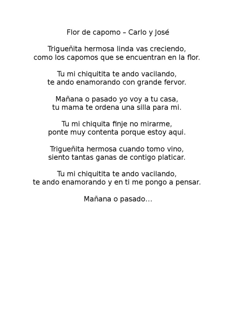 Letra de Flor de capomo Carlo y Jose Música pop Música grabada