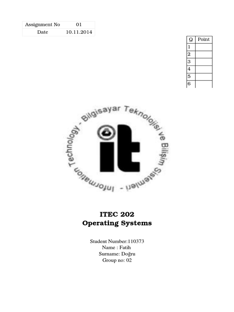 ITEC 202 Operating Systems Assignment 01 | PDF