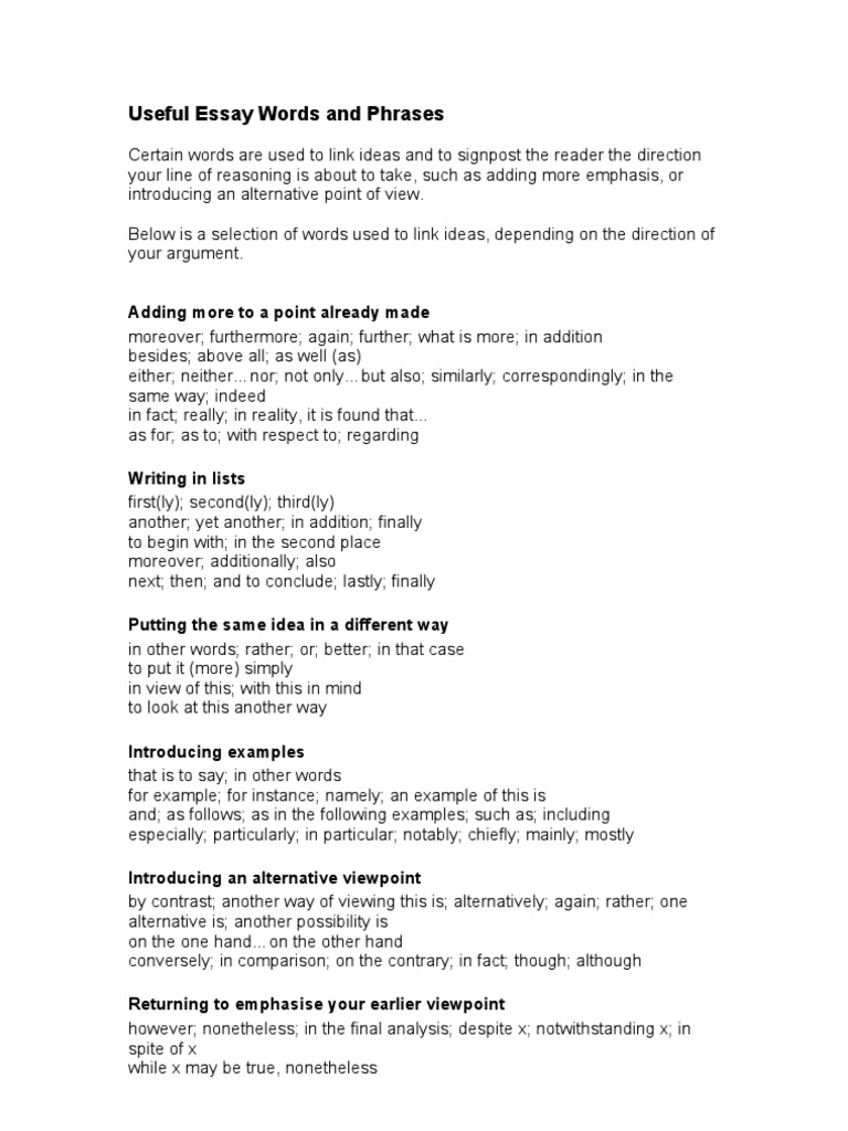 Useful Essay Words and Phrases | PDF | Essays | Phrase