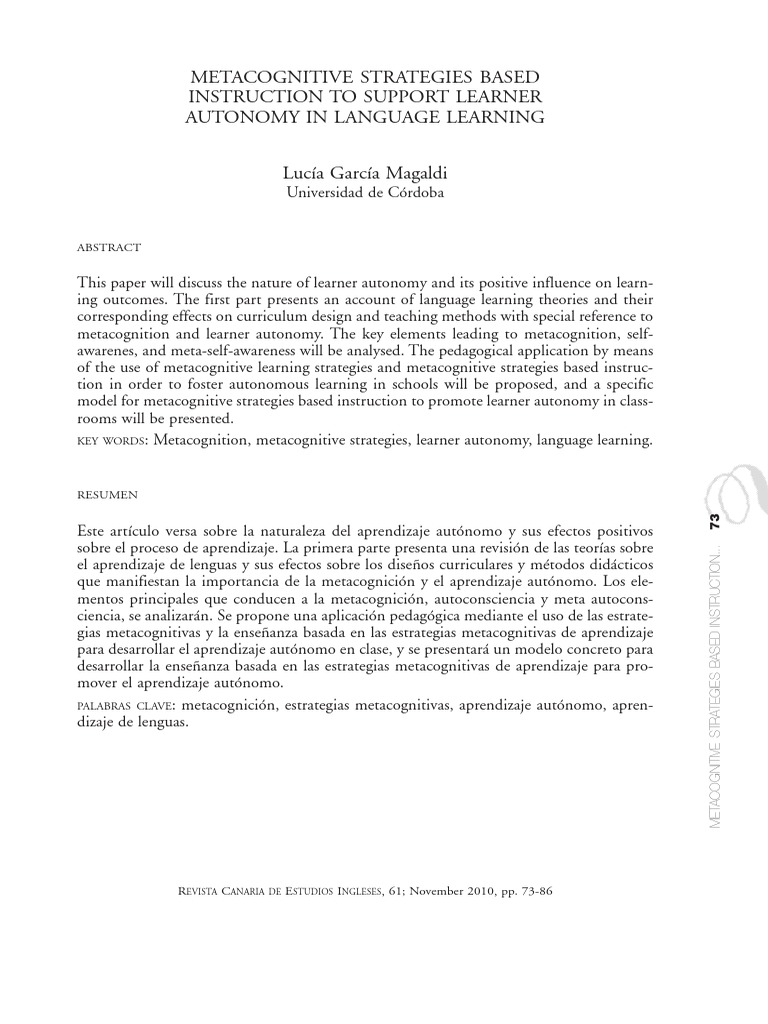 Estrategias Metacognitivas en el Aula | PDF | Psicología Educacional ...