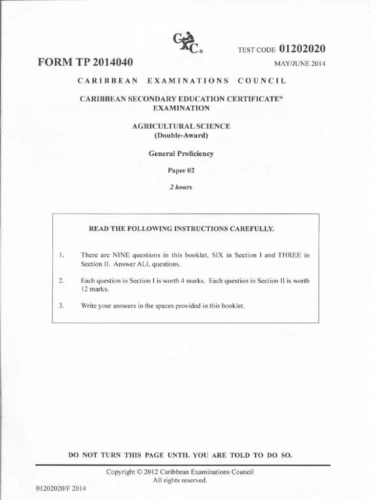 CSEC Agricultural Science (DA) Paper 2014