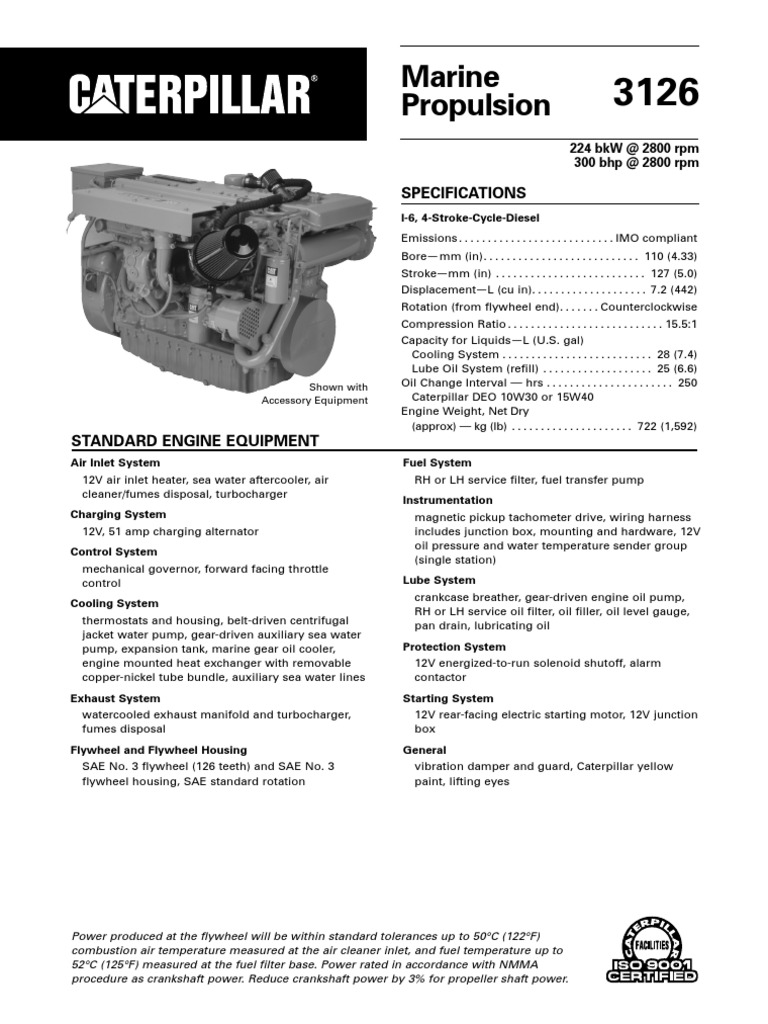 Spec Sheets Cat 3126 Propulsion Motor Oil Horsepower