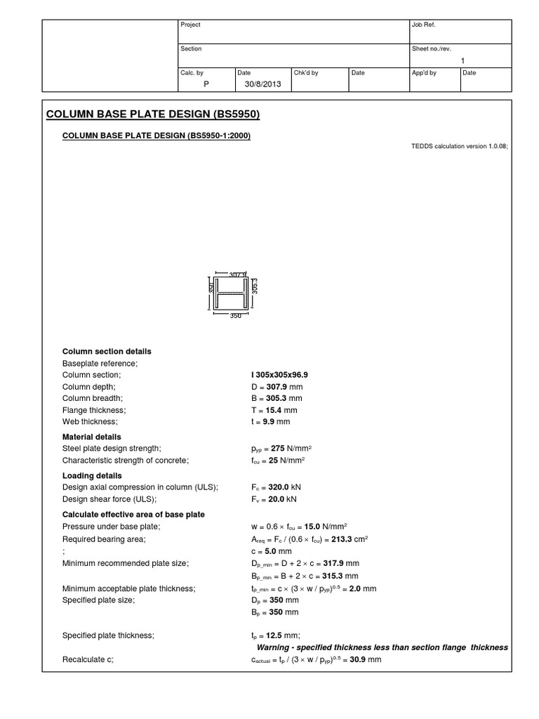 Column Base Plate Design BS5950 | PDF