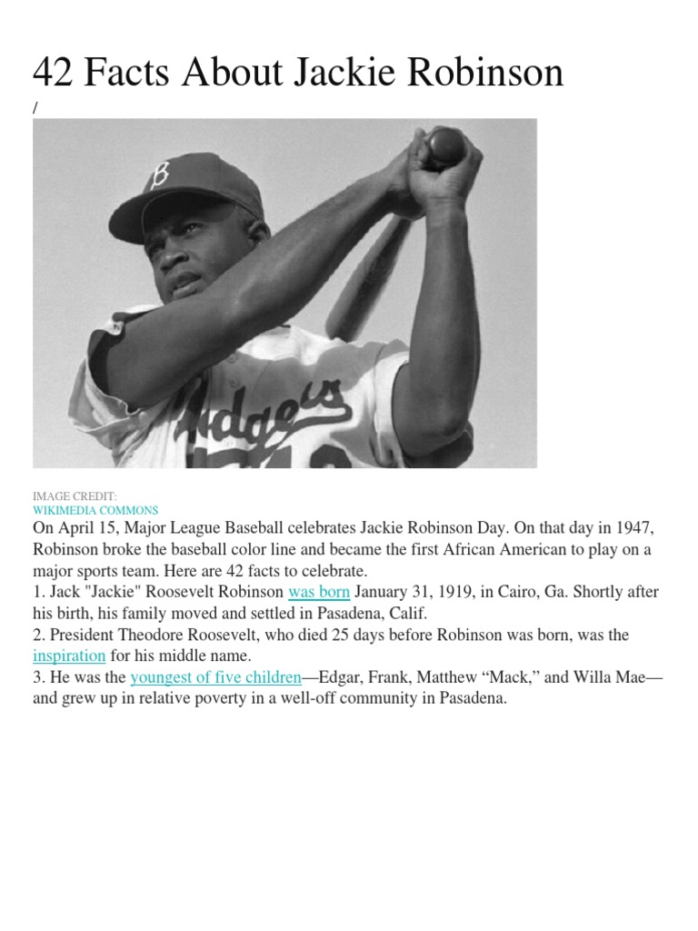 42 Facts About Jackie Robinson PDF Jackie Robinson Baseball Leagues